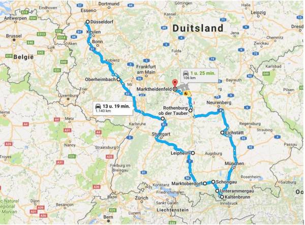 Reiseroute nach Oberammergau